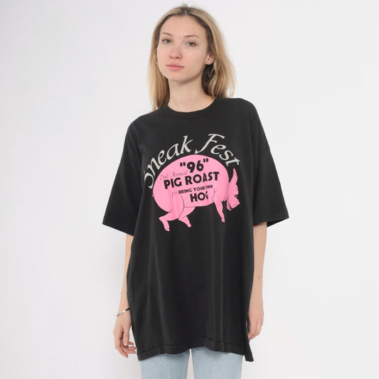 90s Sneak Fest Pig Roast Graphic T-Shirt Black Cotton Extra Extra Large XXL