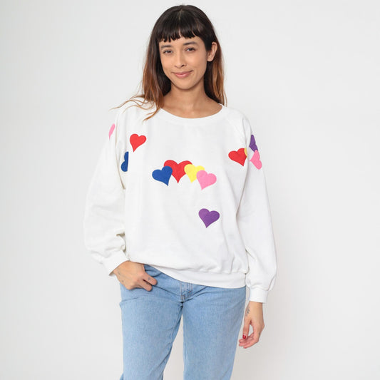 90s Partners II Heart Sweatshirt White Multicolour Appliqué Crewneck Extra Large XXL