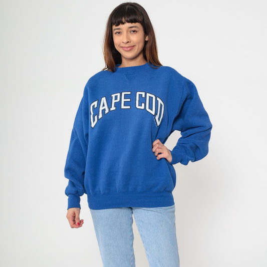 90s Cape Cod Sweatshirt Royal Blue Collegiate Crewneck Cotton Pullover Extra Large XL