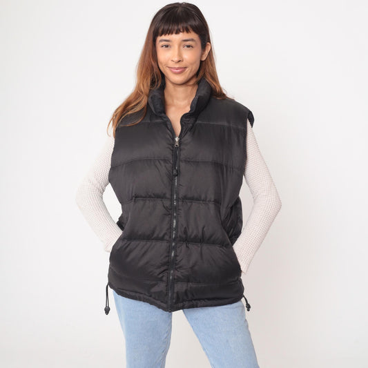 Y2K Foot Locker Black Down Puffer Vest Funnel Neck Medium M