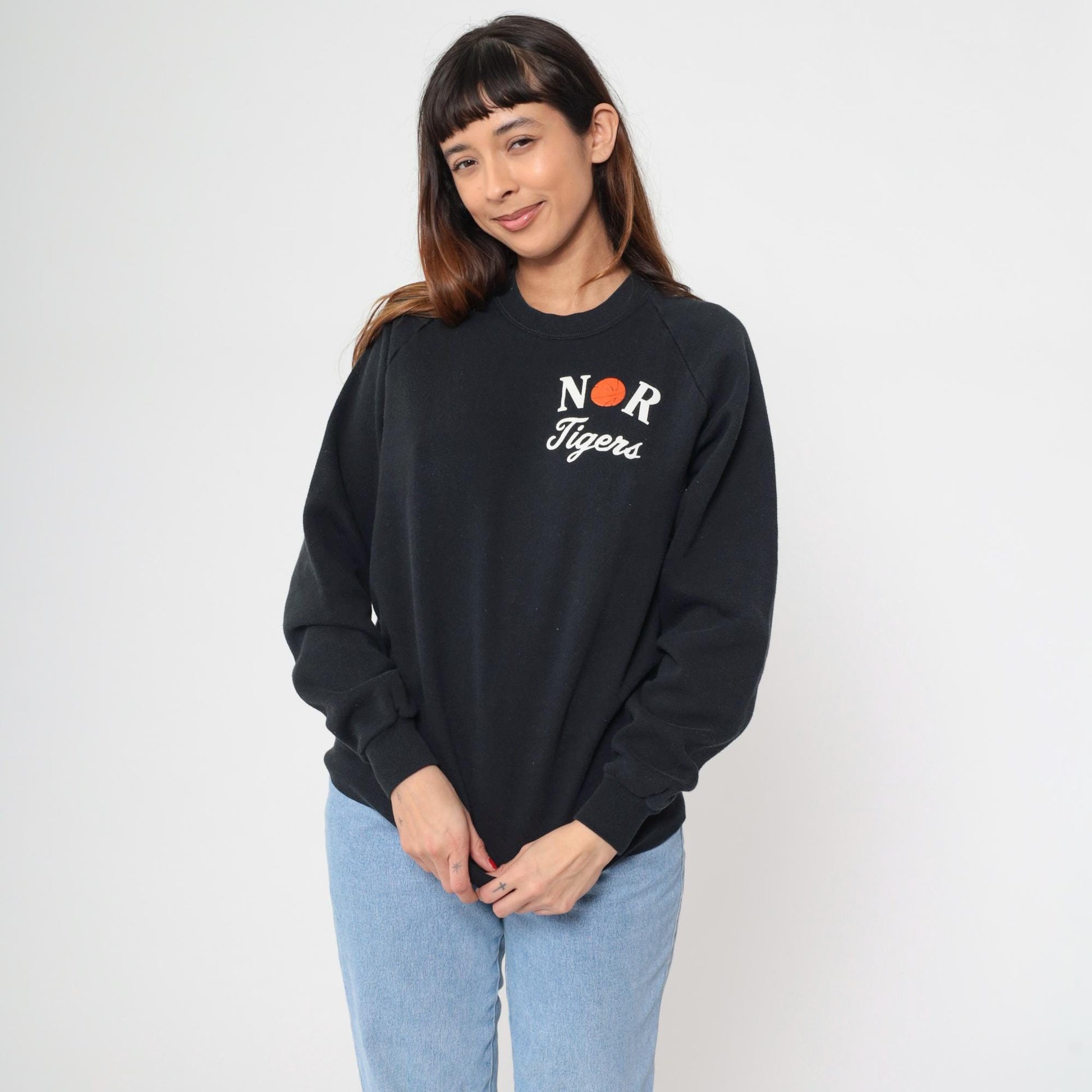 90s Jerzees NOR Tigers Basketball Sweatshirt Black Raglan Extra Large XL