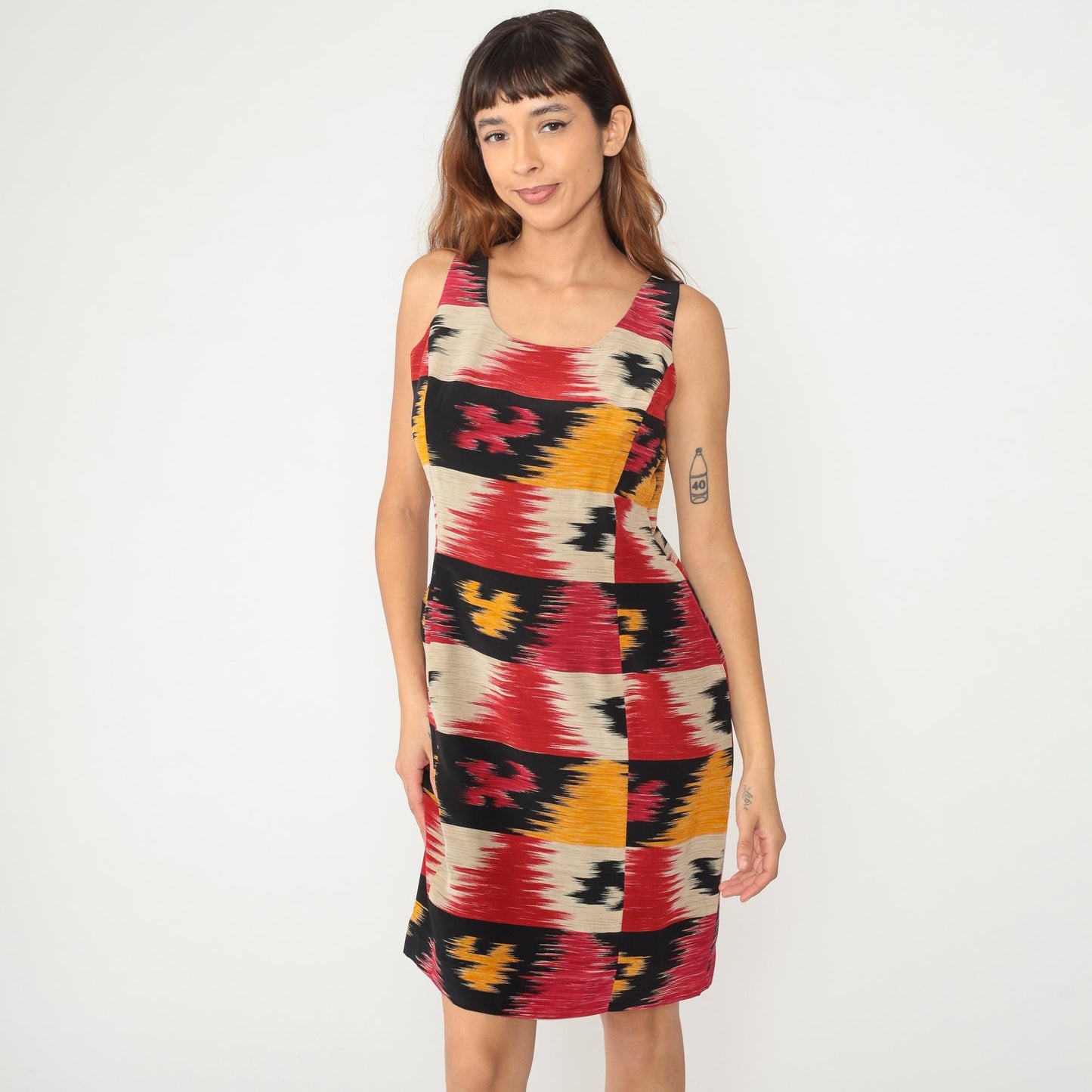 Y2K Jones New York Ikat Stripe Sleeveless Dress Knee Length Large L