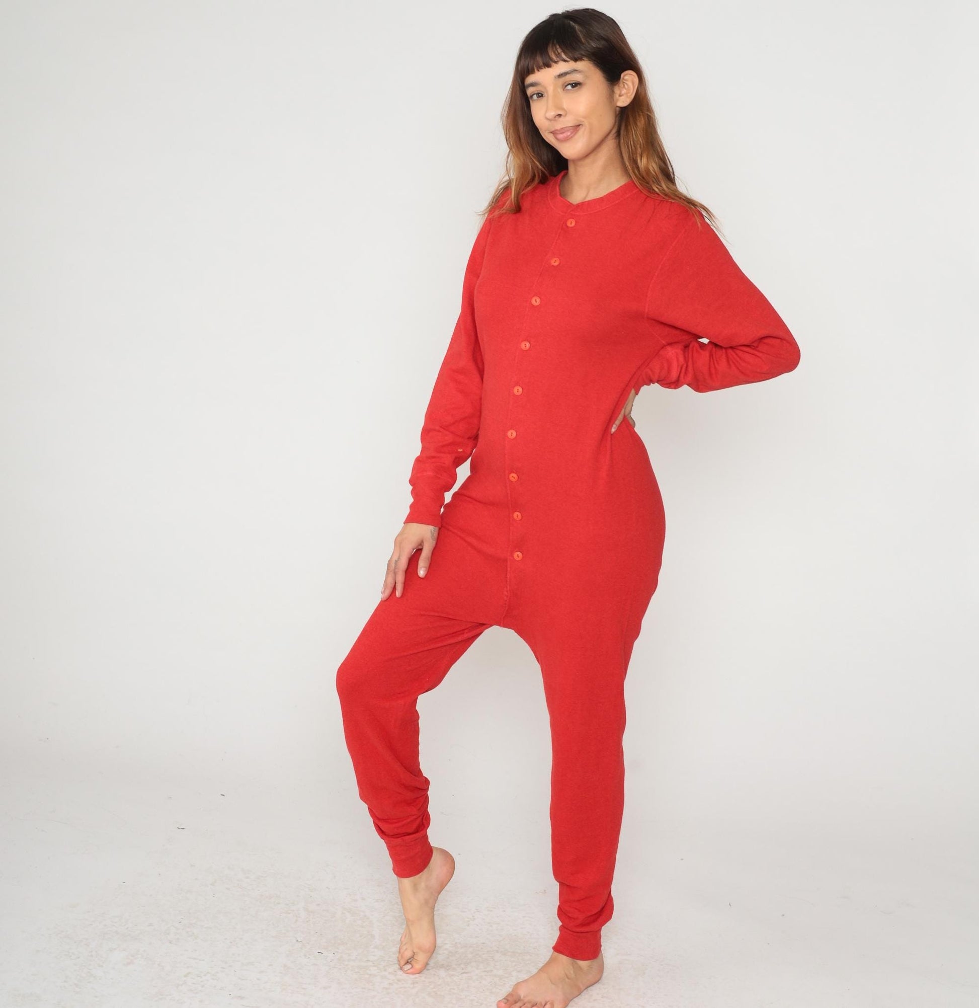 L.L. Bean 80s Red Thermal Union Suit Cotton Wool Ribbed Crew Neck Medium