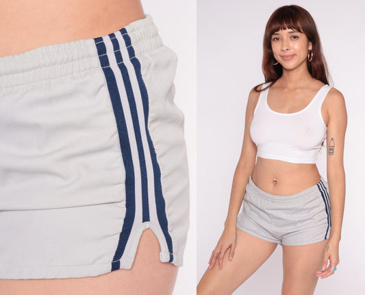 80s Oshmans Athletic Shorts Grey Navy Stripe Running Shorts Medium