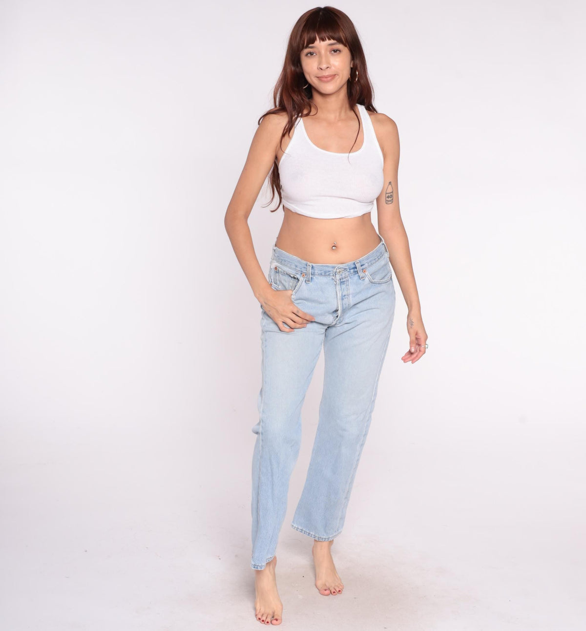Levi's 501 90s Distressed Light Wash Denim High Rise Straight Leg 34x30