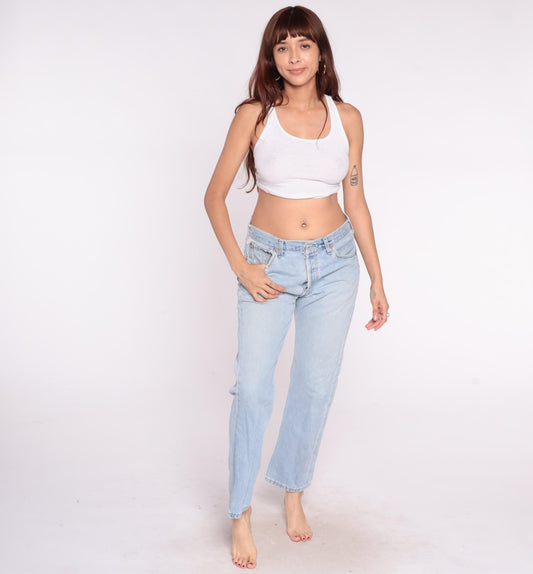 Levi's 501 90s Distressed Light Wash Denim High Rise Straight Leg 34x30