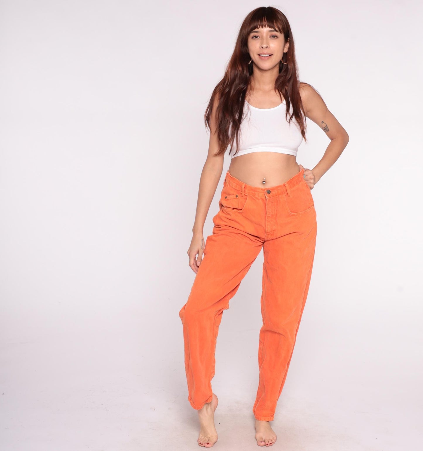 90s One Way Orange Jeans High Waist Straight Leg Cotton Large L