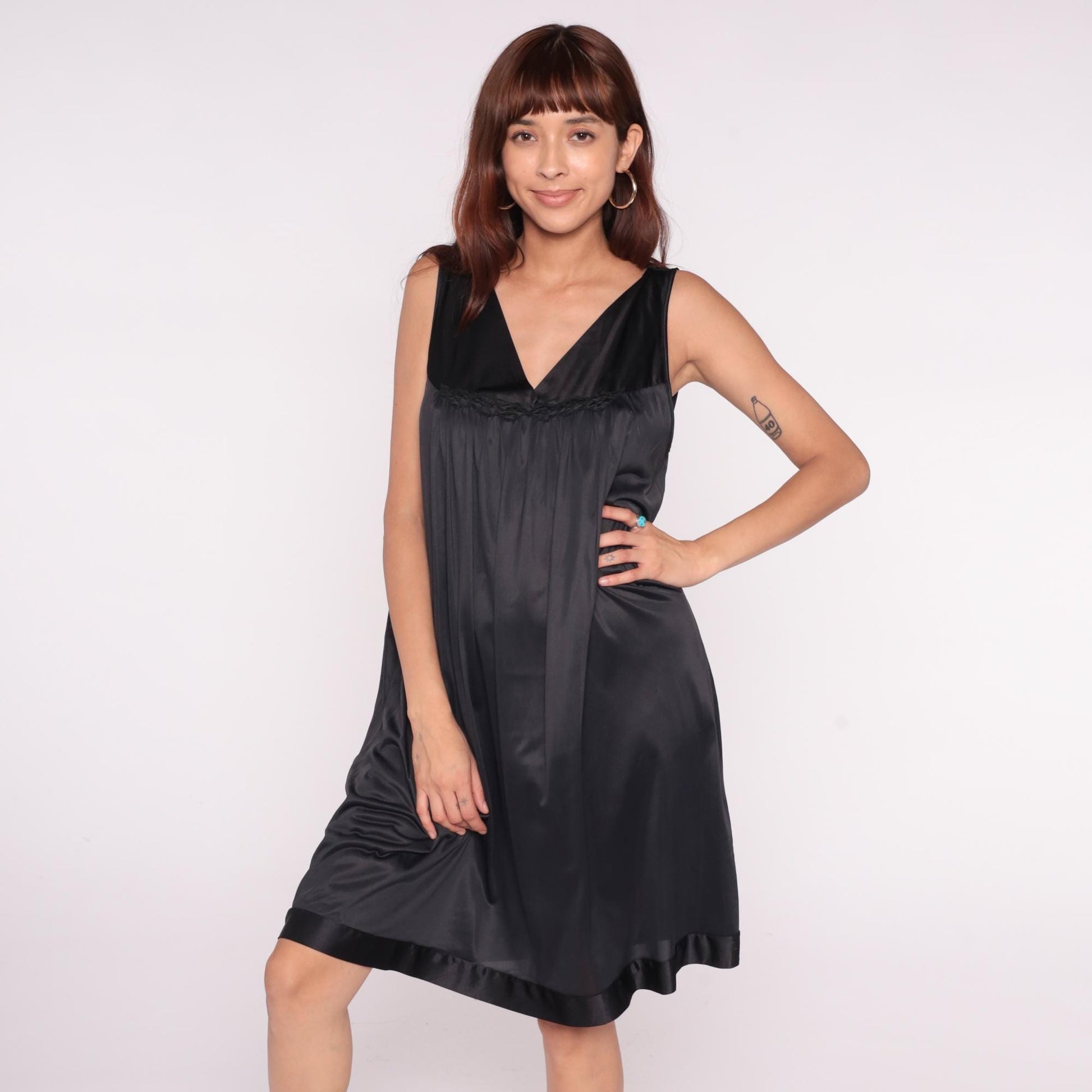 90s Vanity Fair Black Slip Dress Empire Waist V-Neck Satin Trim Plus Size 1X