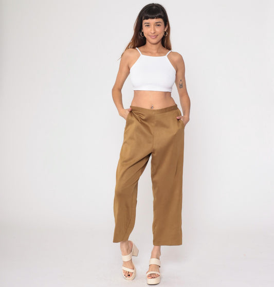 90s Alfred Dunner Tan Knit Pants Elastic Waist Cropped Ankle Large