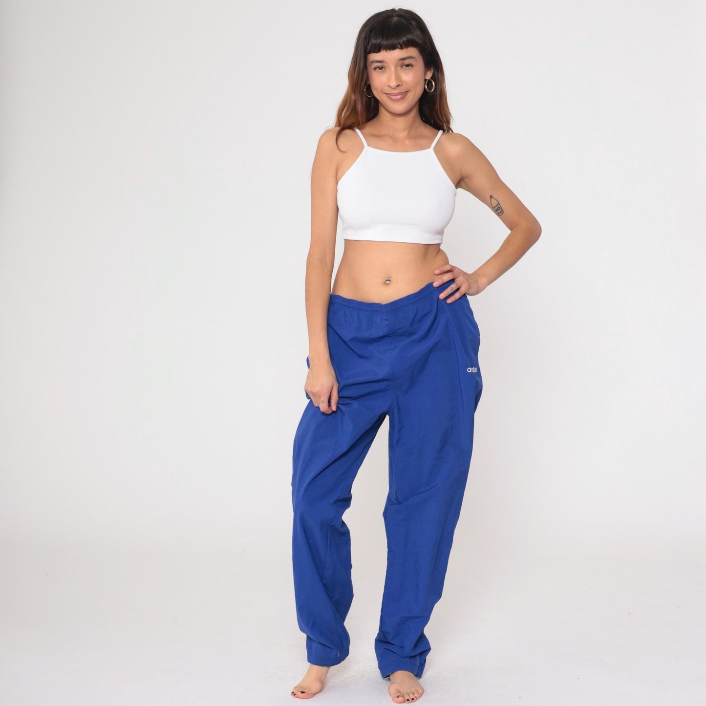 90s Adidas Royal Blue Track Pants Nylon Windbreaker Elastic Waist Large L