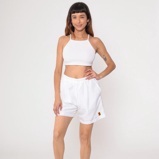 90s Nike White Athletic Shorts Elastic Waist Embroidered Logo Large L