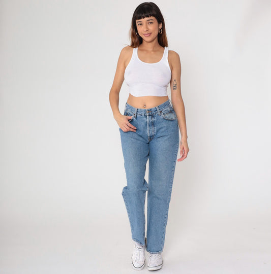90s Blue System Light Wash High-Rise Straight Leg Jeans Large