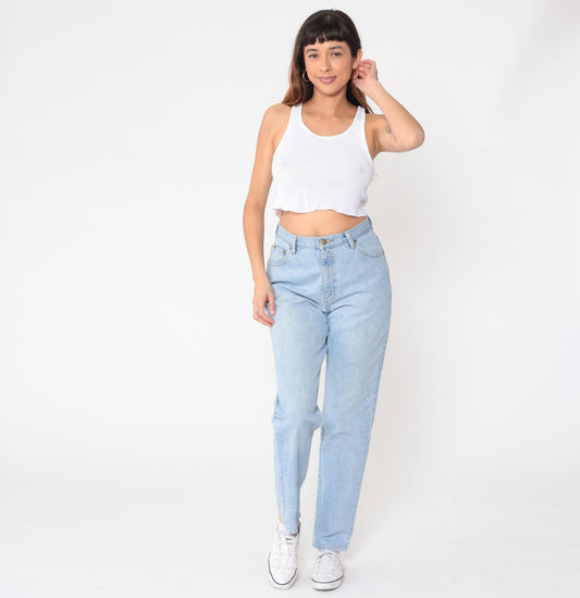 90s Light Blue High-Waisted Straight Leg Jeans Cotton Denim Medium