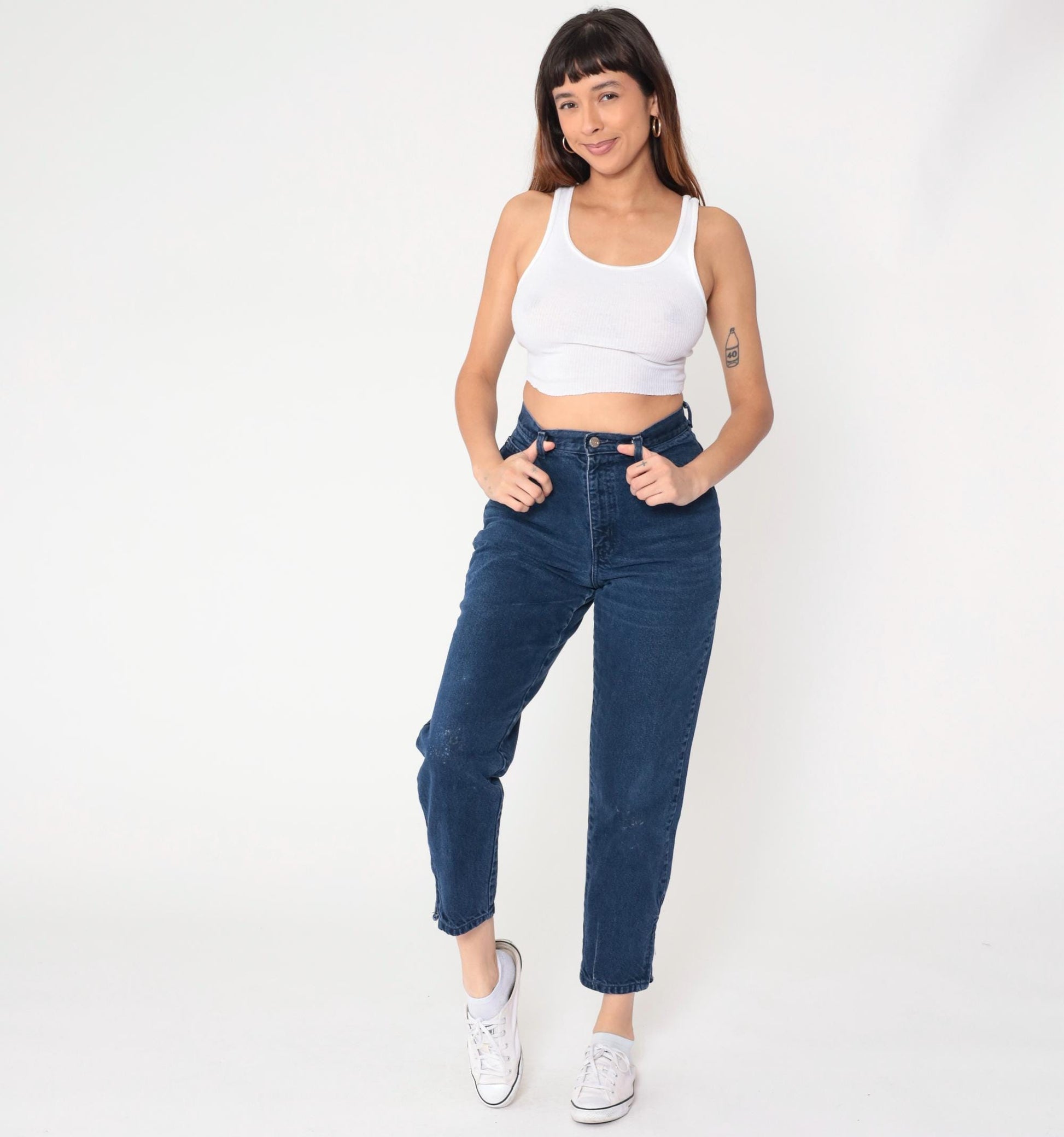 90s Sasson High-Waisted Mom Jeans Navy Tapered Ankle Crop 29