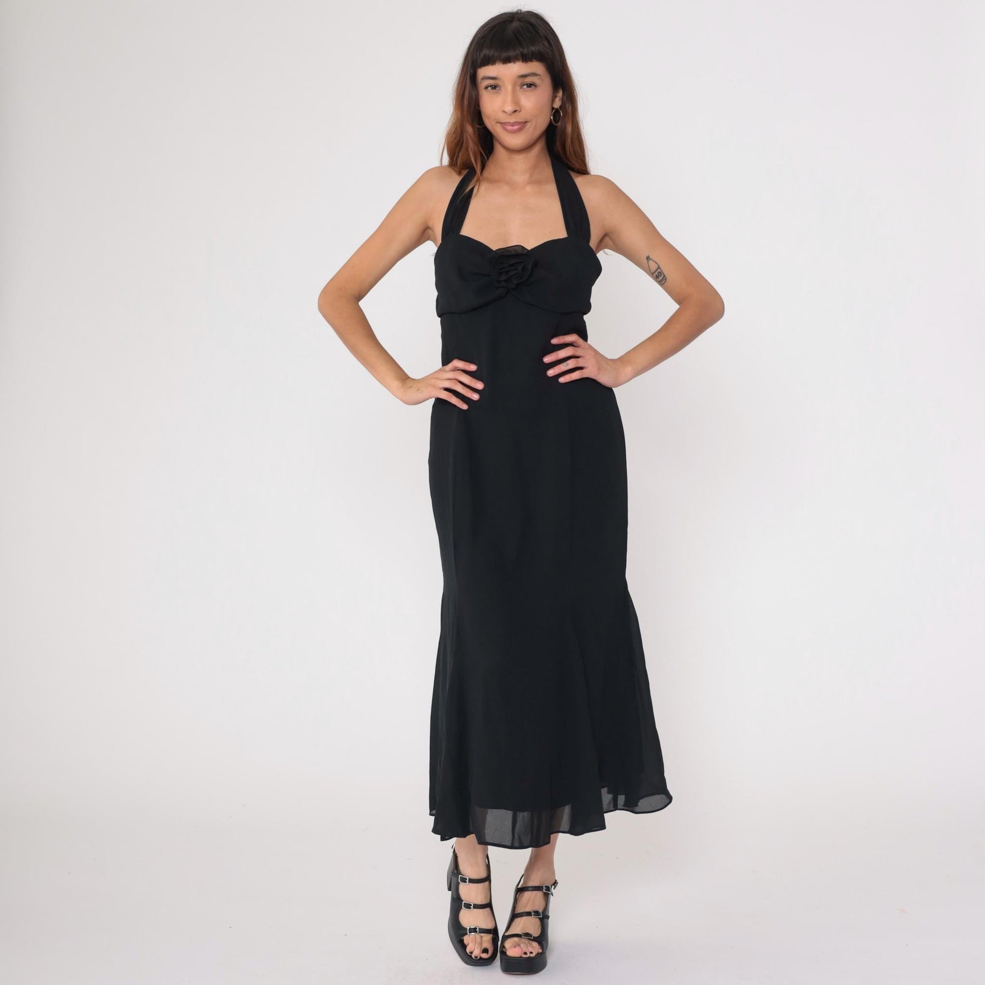 Gunne Sax Jessica McClintock 90s Black Halter Maxi Dress Medium M