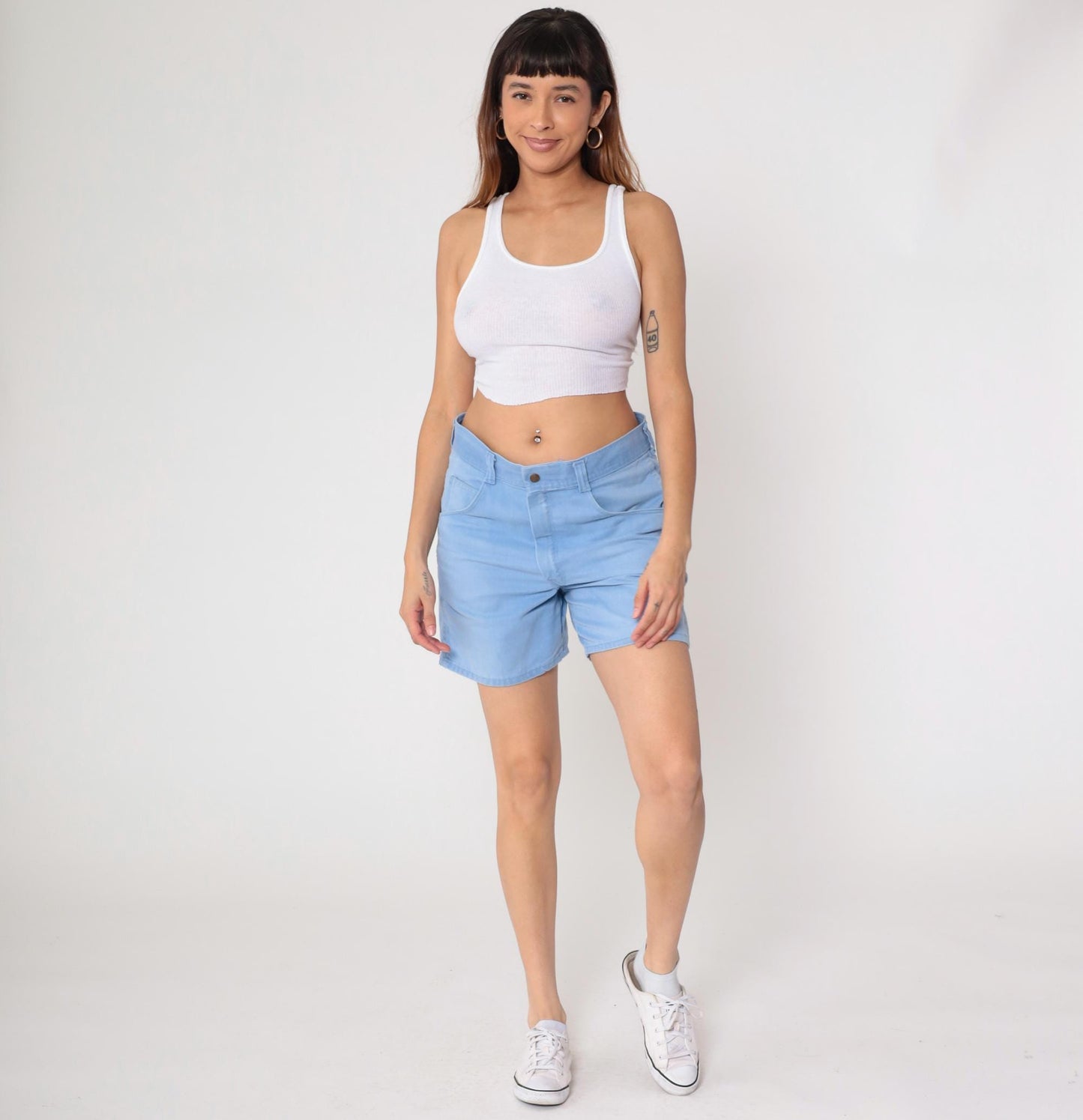 LL Bean 80s Light Blue High-Waisted Cotton Shorts Button Fly Large
