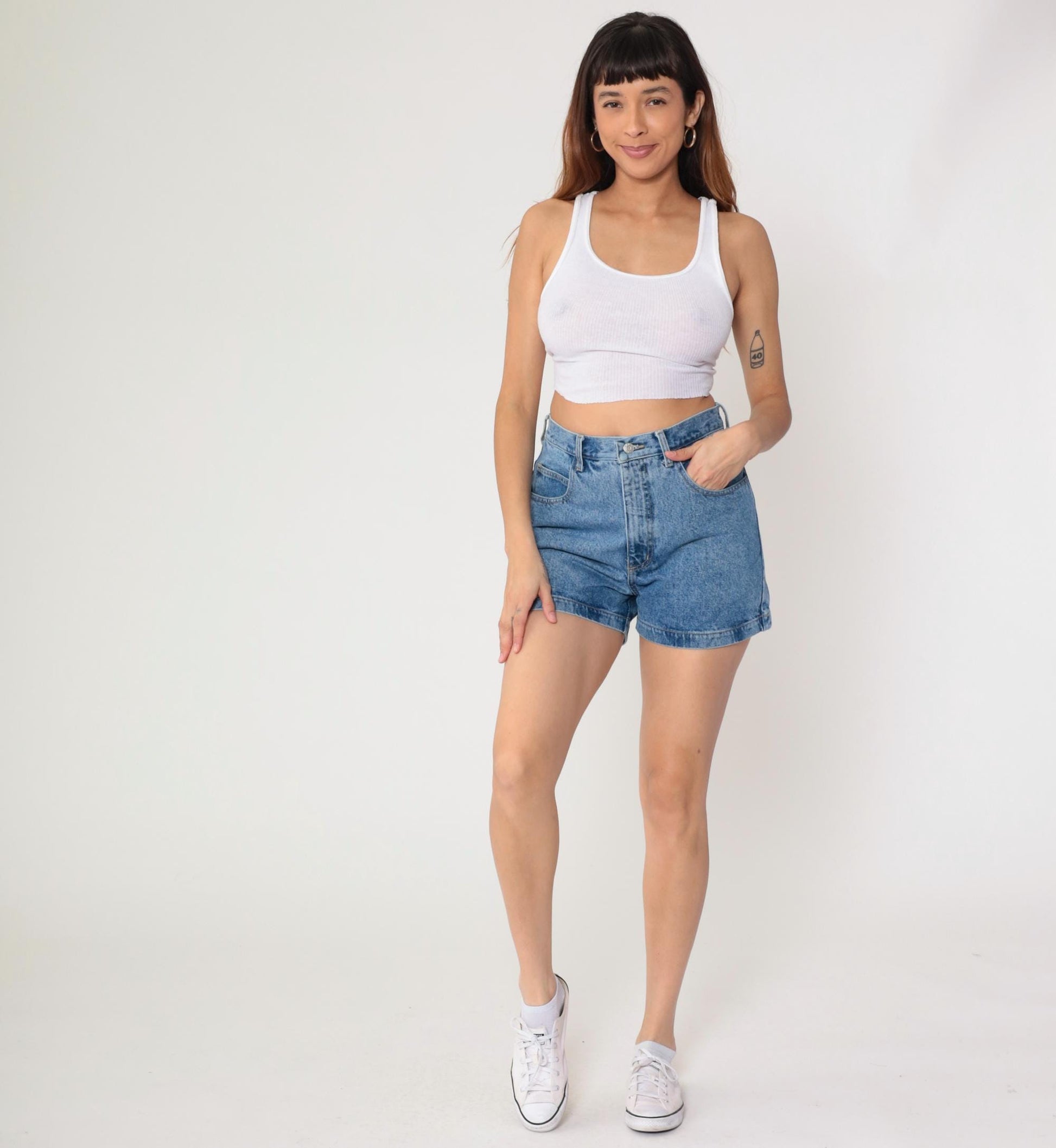 90s Guess Light Blue Denim Shorts High Waisted Button Fly Size 30