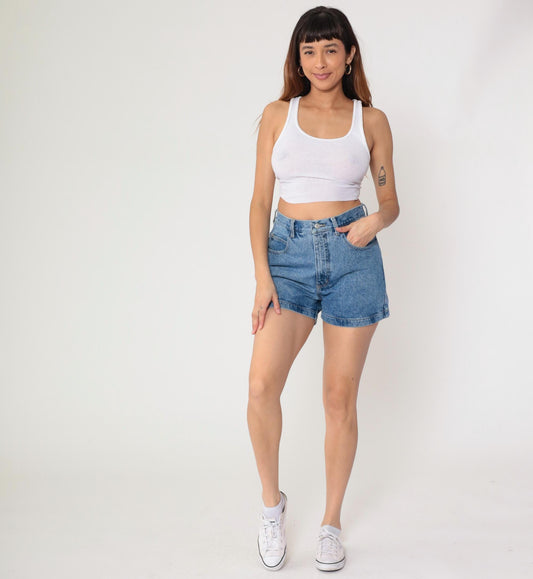 90s Guess Light Blue Denim Shorts High Waisted Button Fly Size 30