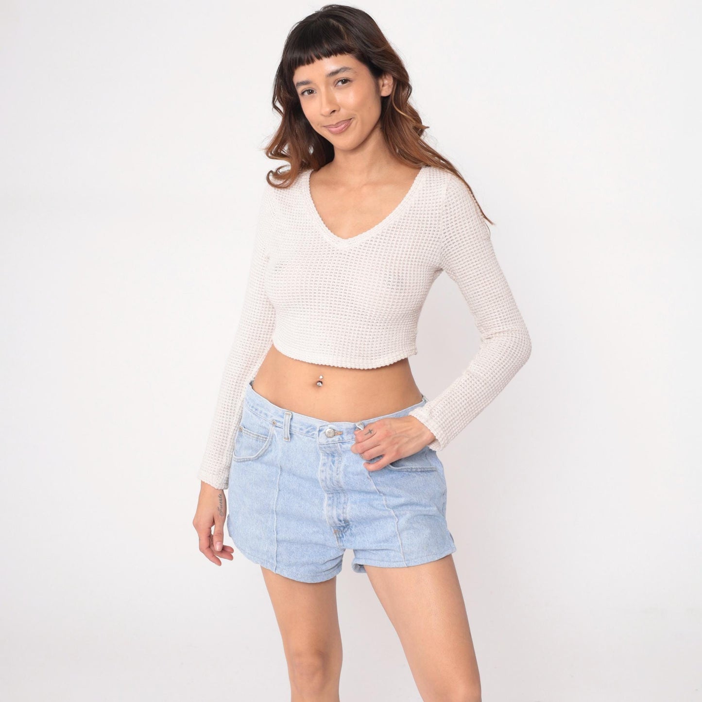 90s Wrangler Light Wash Denim Shorts High Rise Cuffed Hem Large L