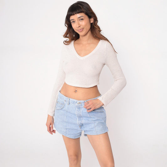 90s Wrangler Light Wash Denim Shorts High Rise Cuffed Hem Large L