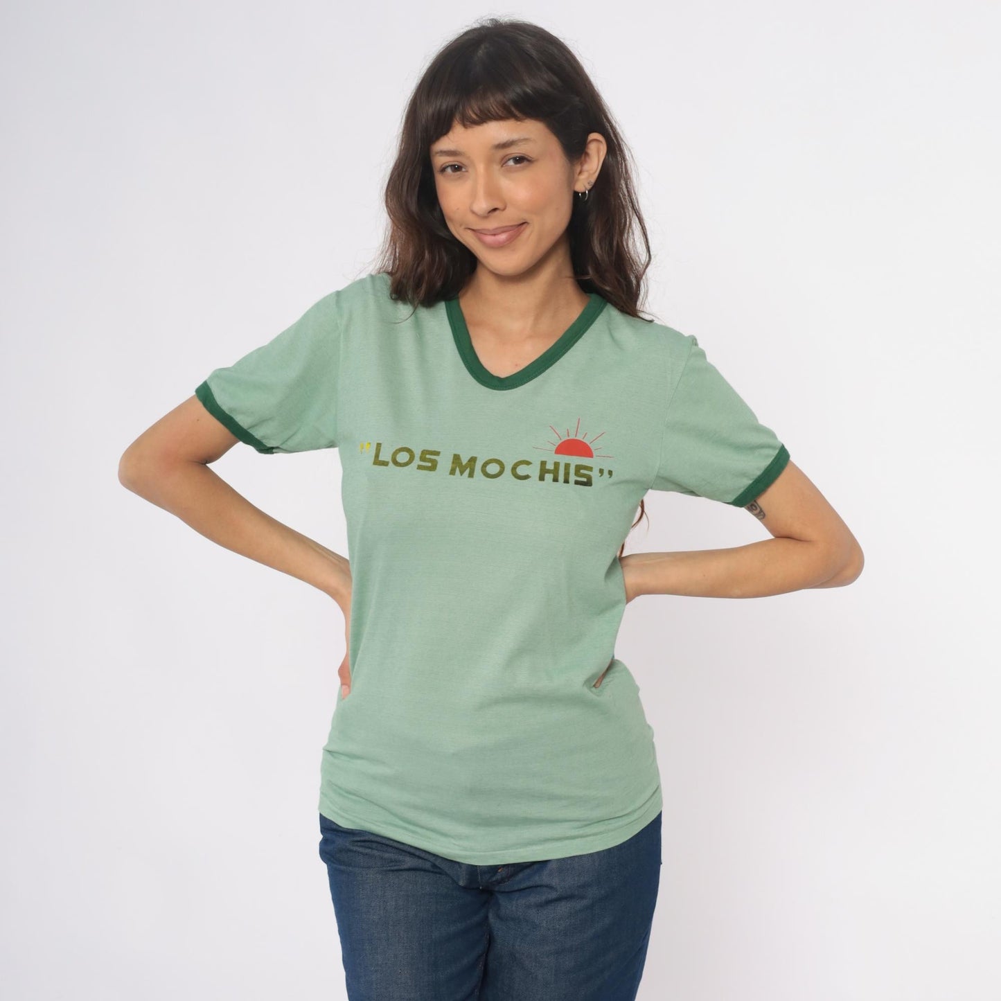 Y2K Los Mochis Mexico Ringer Tee Mint Green Graphic Short Sleeve Medium