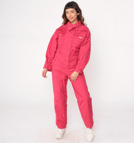 80s HEAD Coral Pink One-Piece Ski Suit Snowsuit Jumpsuit Large L
