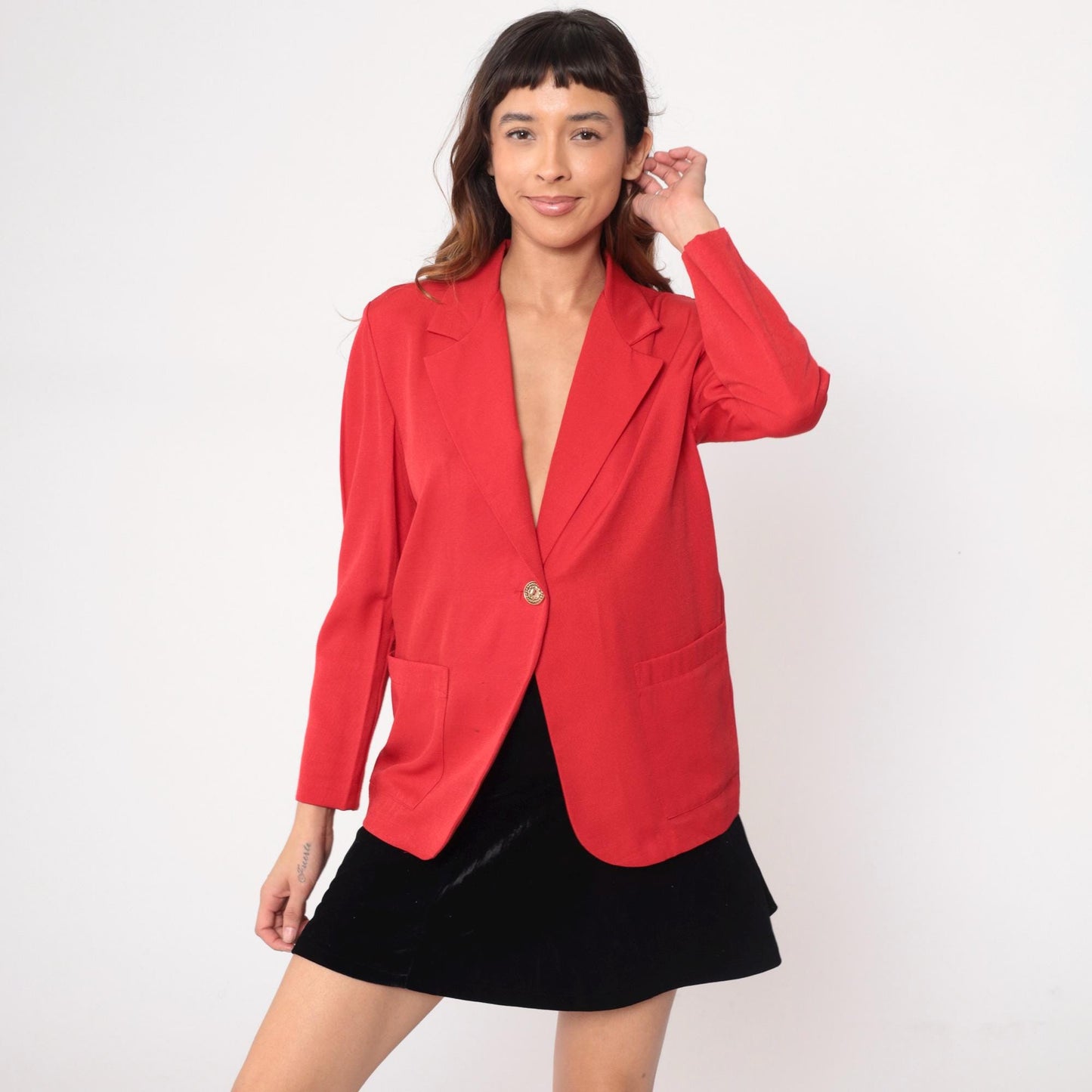 90s Cristin Stevens Coral Blazer Single Gold Button Notched Lapel Small S
