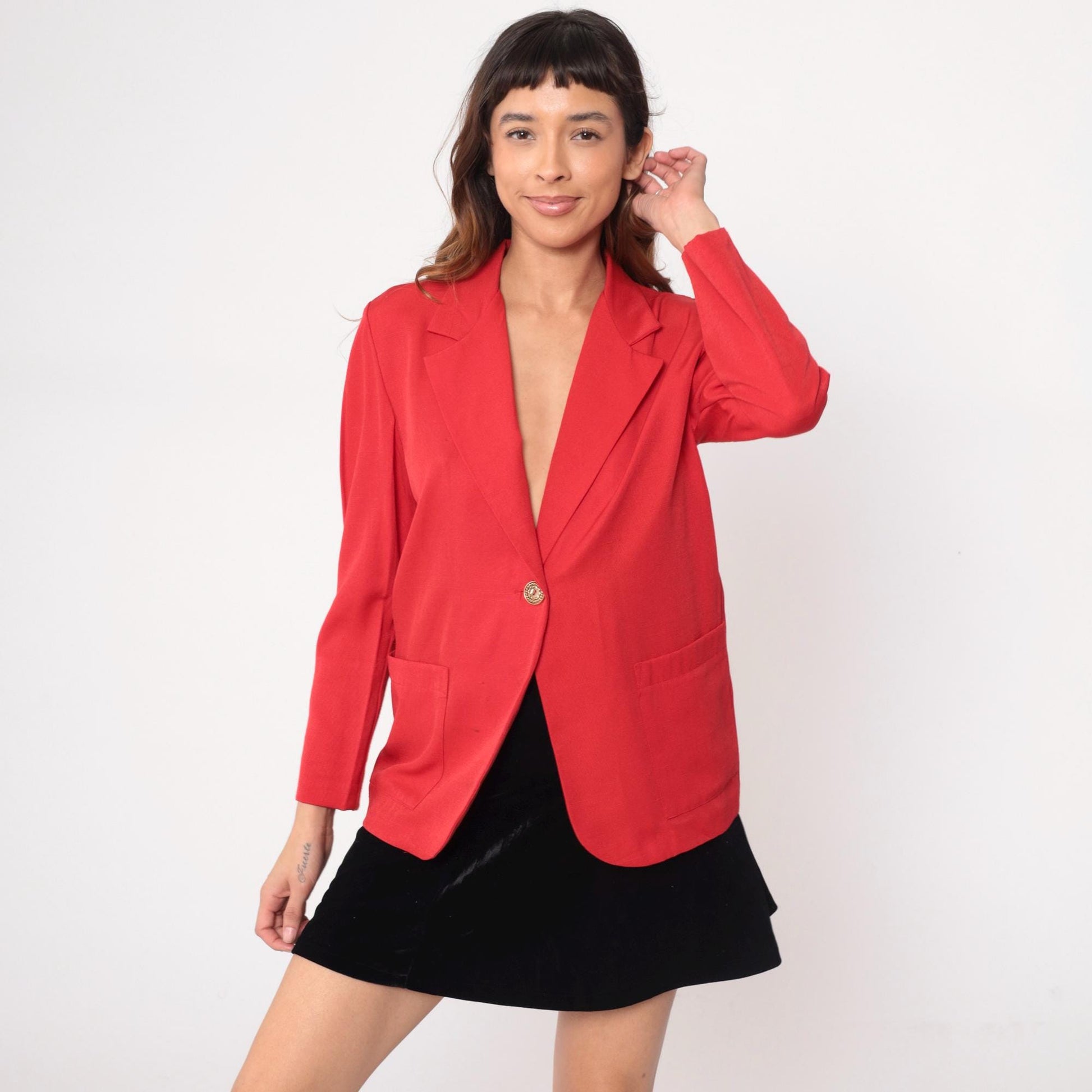 90s Cristin Stevens Coral Blazer Single Gold Button Notched Lapel Small S