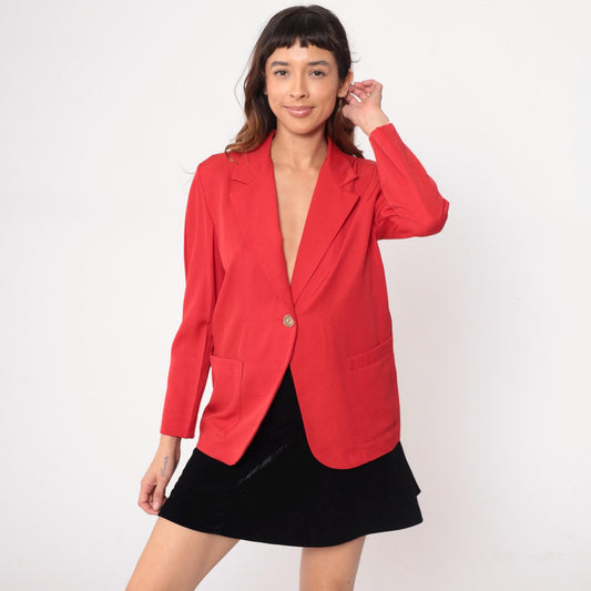 90s Cristin Stevens Coral Blazer Single Gold Button Notched Lapel Small S
