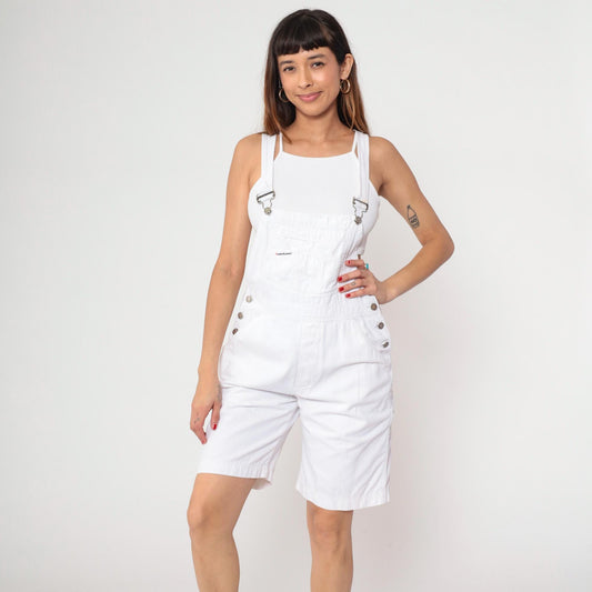 90s London London White Cotton Shortalls Adjustable Straps Medium M