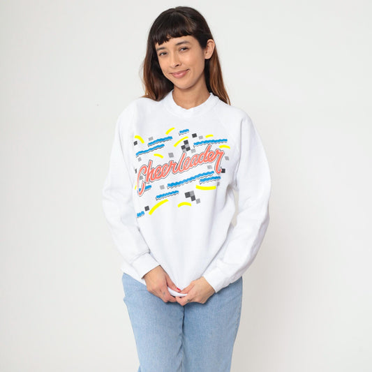 90s Cheerleader Sweatshirt White Graphic Raglan Pullover Large L