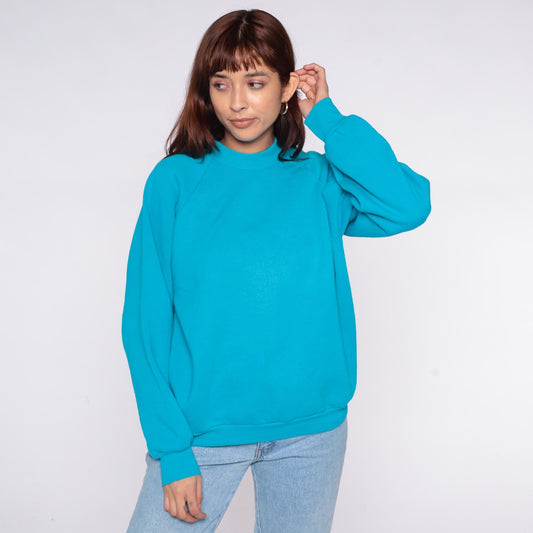 90s Fruit of the Loom Turquoise Crewneck Sweatshirt Raglan Pullover Extra Large XL