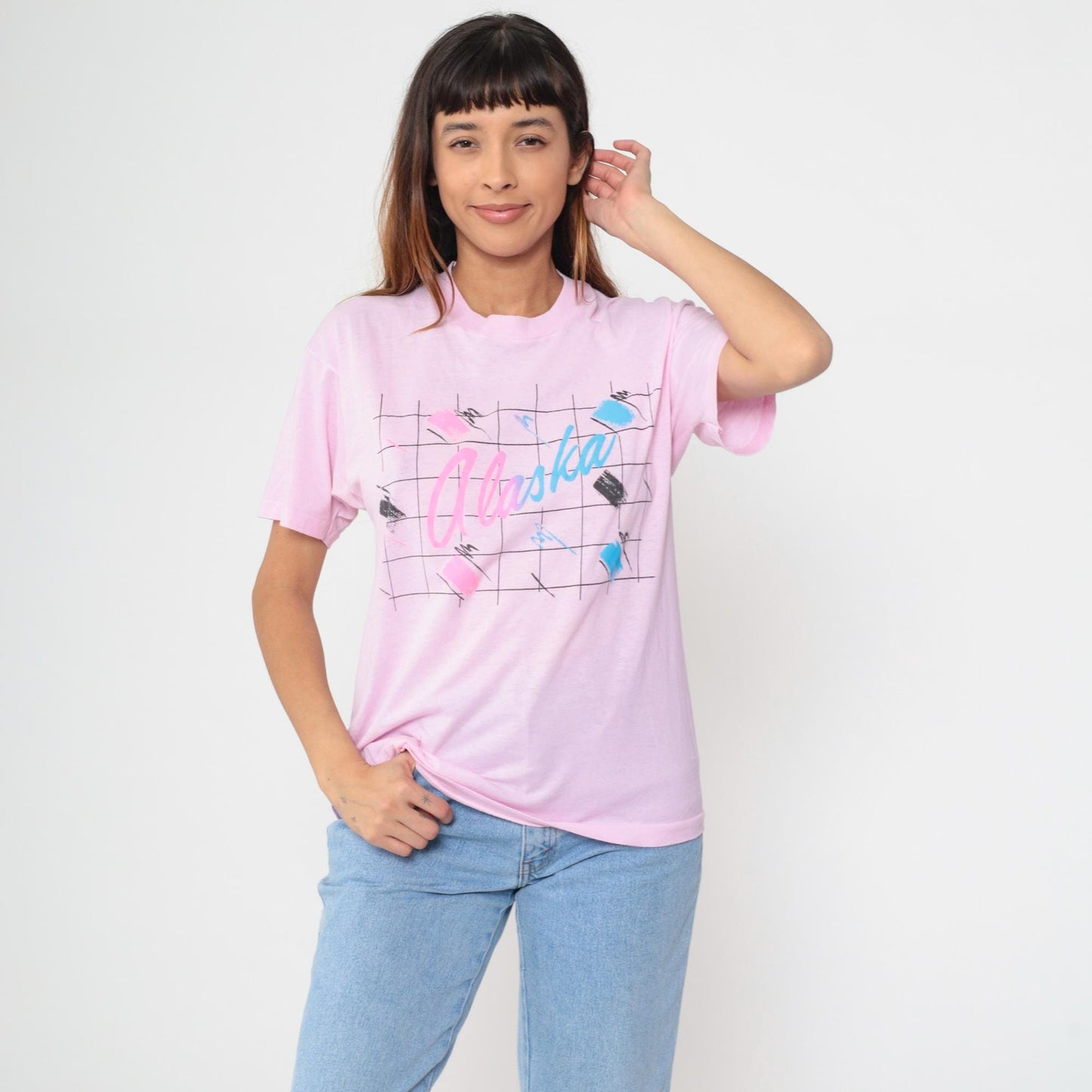 90s Alaska Pink Graphic Tee Screen Stars Crew Neck Large L