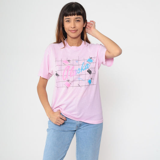 90s Alaska Pink Graphic Tee Screen Stars Crew Neck Large L