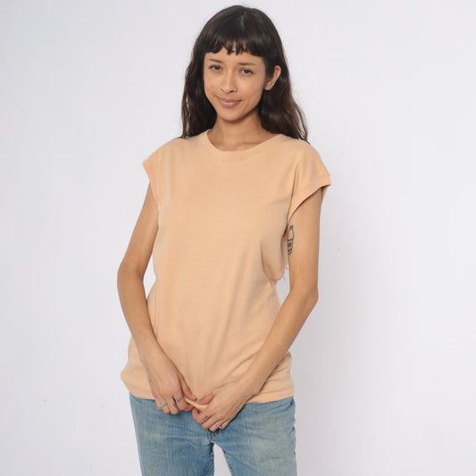 90s Coronet Casuals Tan Cap Sleeve T-Shirt Crew Neck Extra Large XL