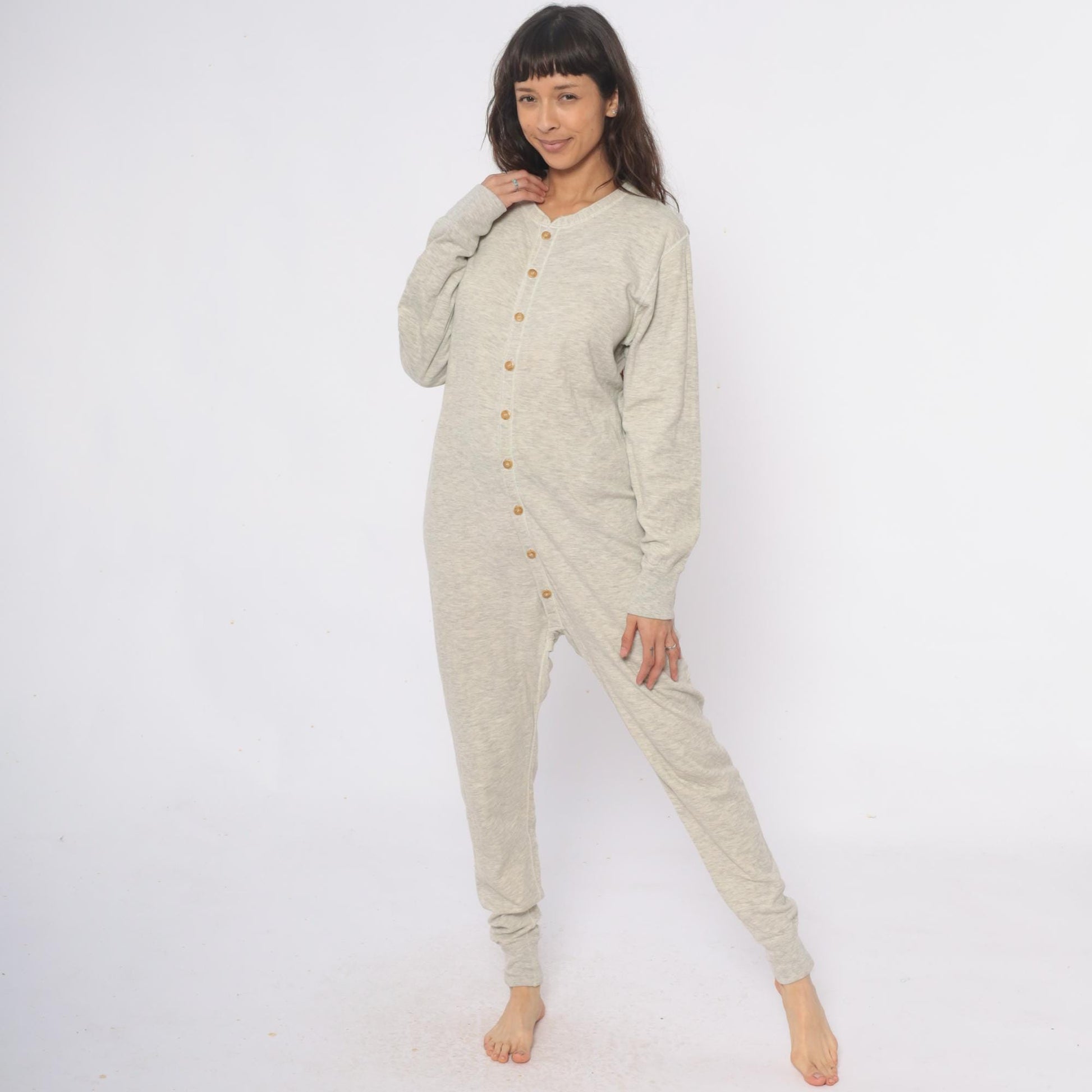 80s Duofold Union Suit Thermal Onesie Cream Cotton Wool Drop Seat Medium