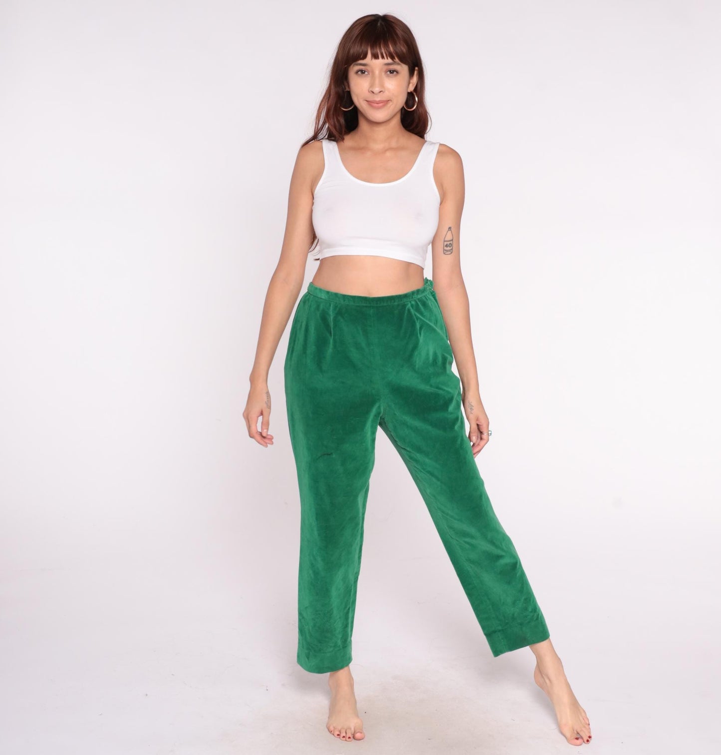 70s Evan Picone Velvet Pants Emerald Green High Rise Straight Leg Medium