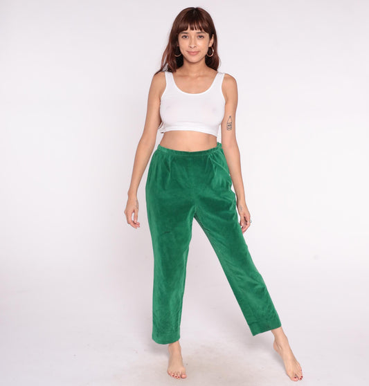 70s Evan Picone Velvet Pants Emerald Green High Rise Straight Leg Medium