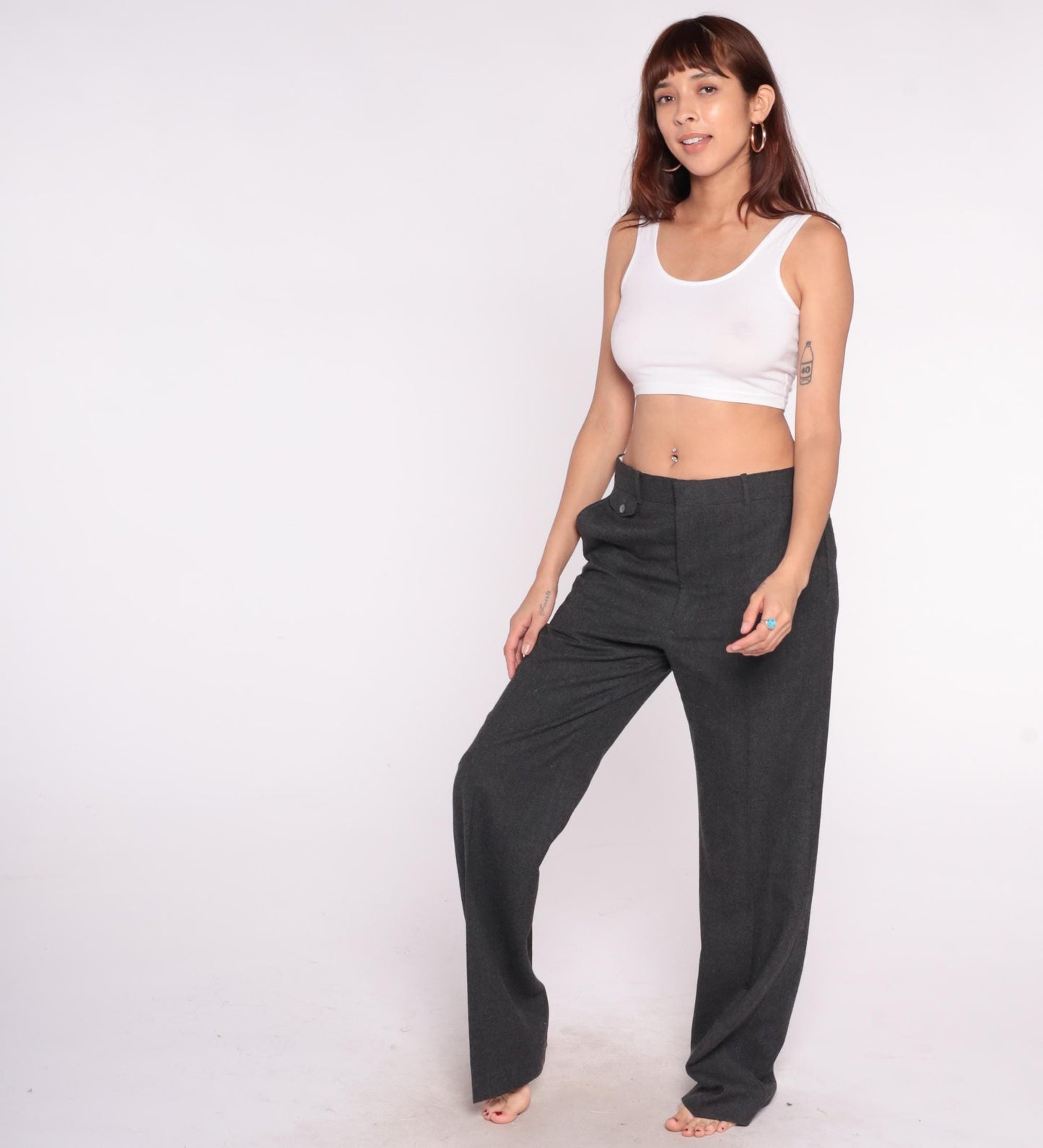 80s Presswick & Moore Wool Trousers Charcoal Straight Leg High Waisted Large