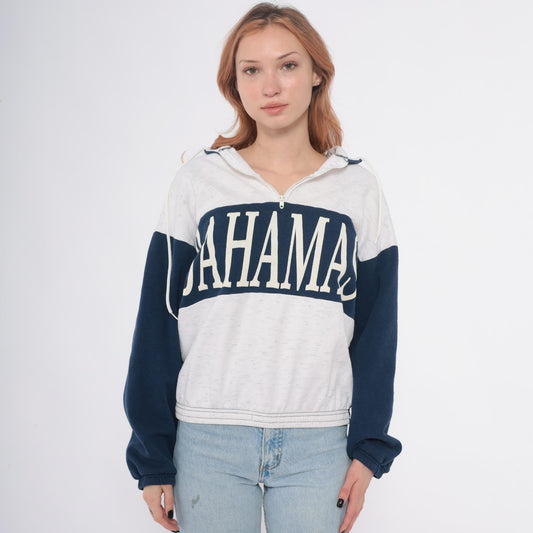 80s Bahamas Zip Hoodie Colorblock Navy Cream Cotton Small Medium