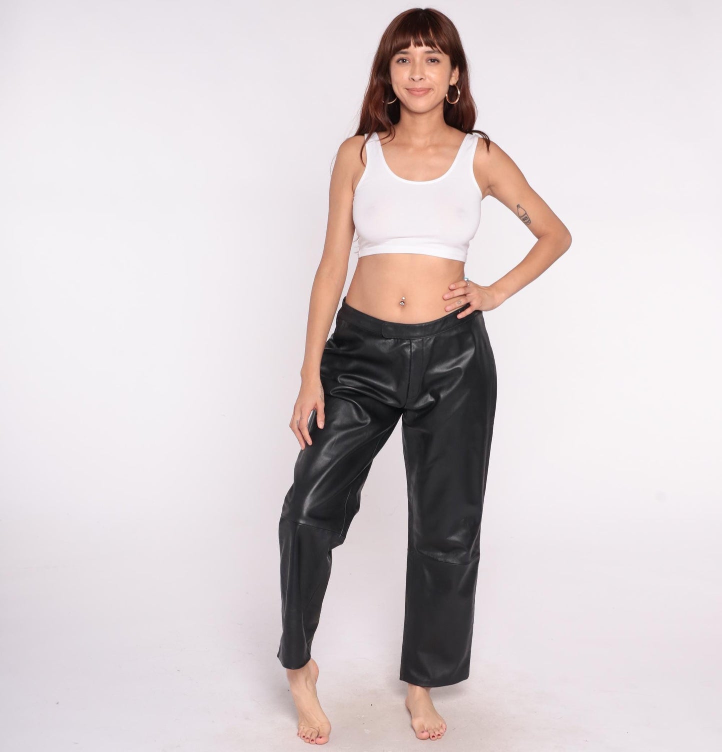 Y2K Excelled Collection Black Leather Pants High Rise Straight Leg Large L