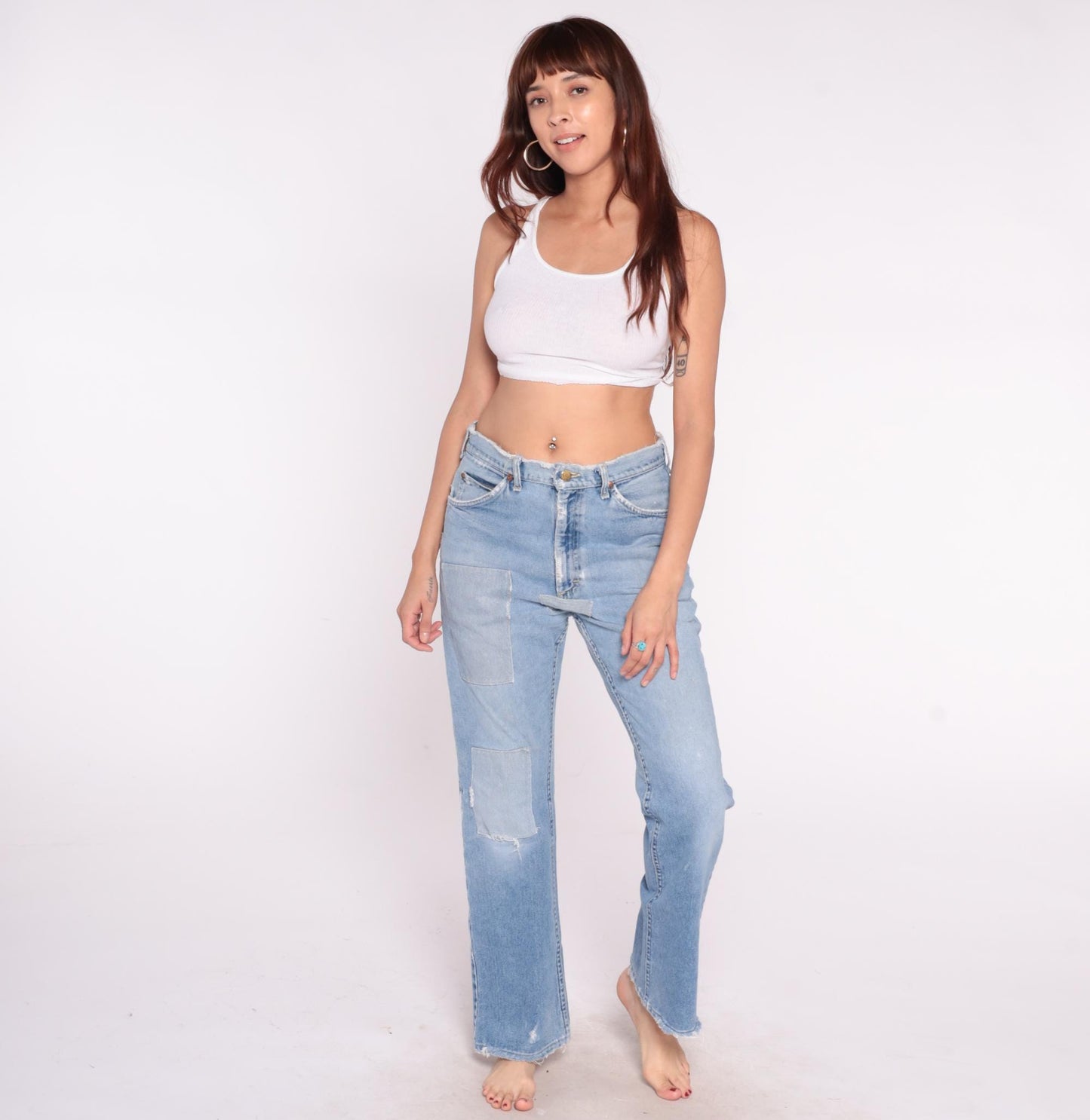 Lee Denim Jeans 80s Light Wash High Rise Straight Leg Distressed Medium M