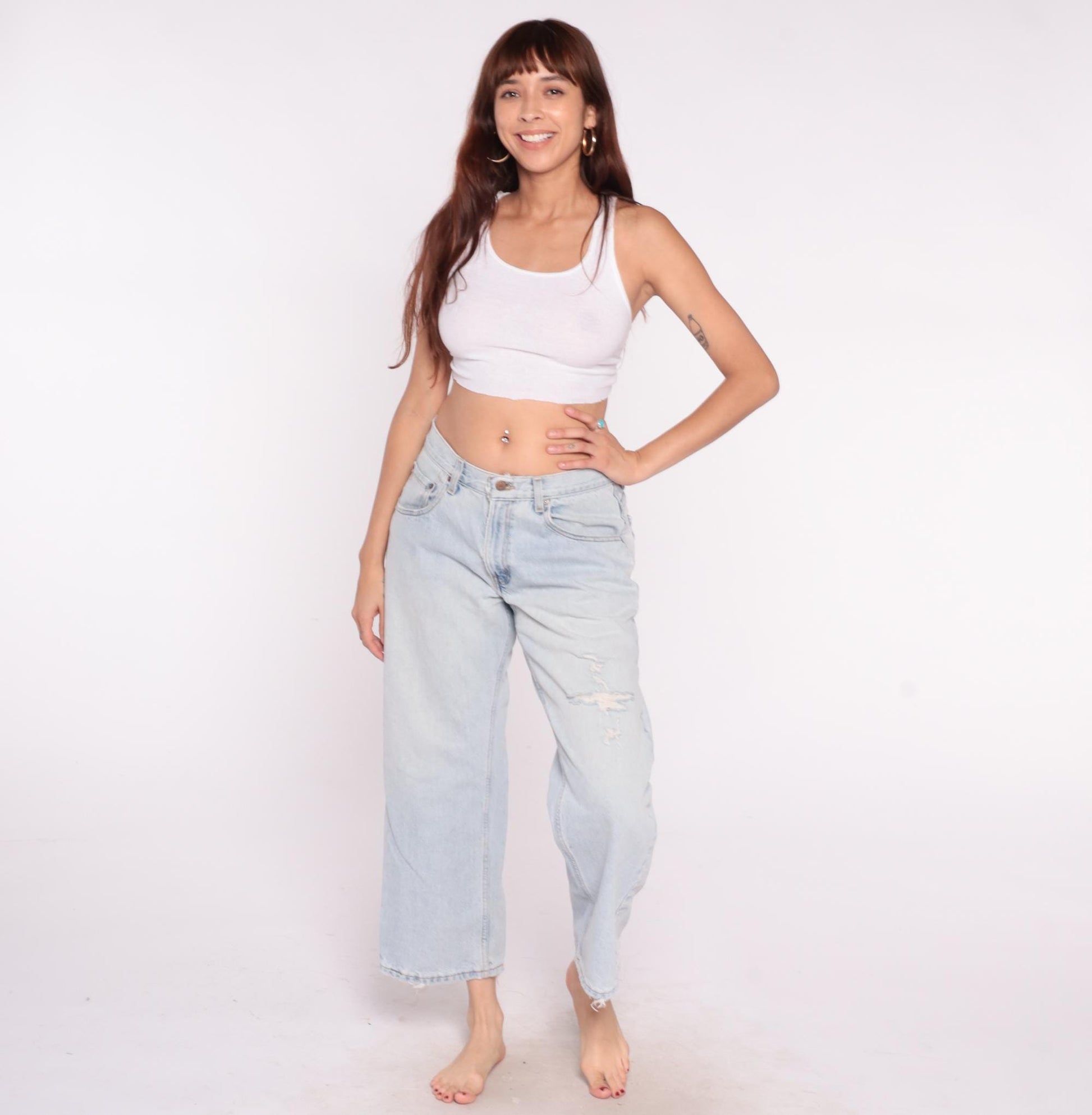 Levi's Y2K Light Wash Wide Leg Jeans Distressed Denim Low Rise Large L
