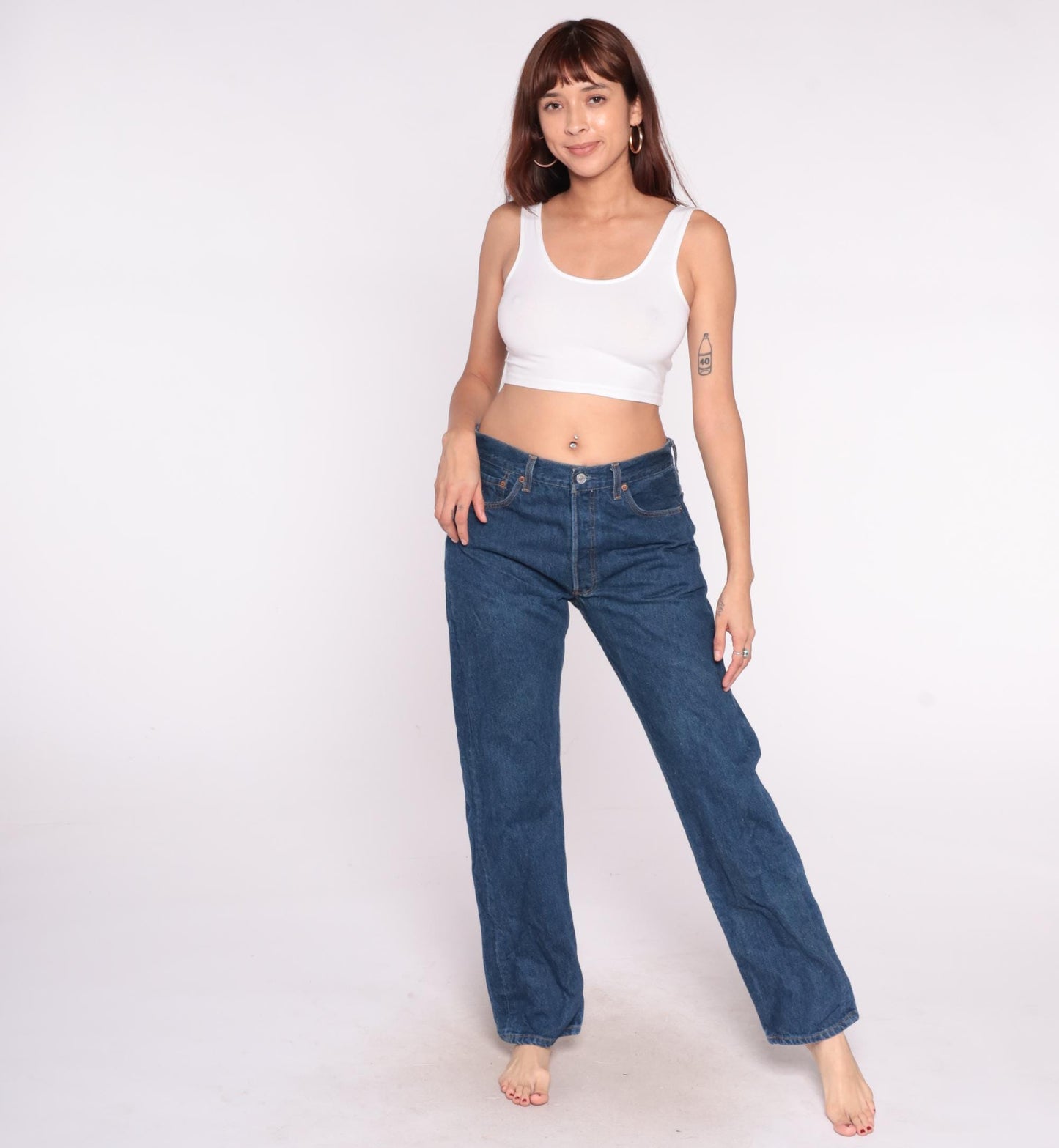 90s Levi's 501 High Waist Straight Leg Jeans Medium Blue Denim Large L