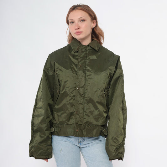 60s US Navy A1 Bomber Jacket Olive Green Quilted Lined Medium