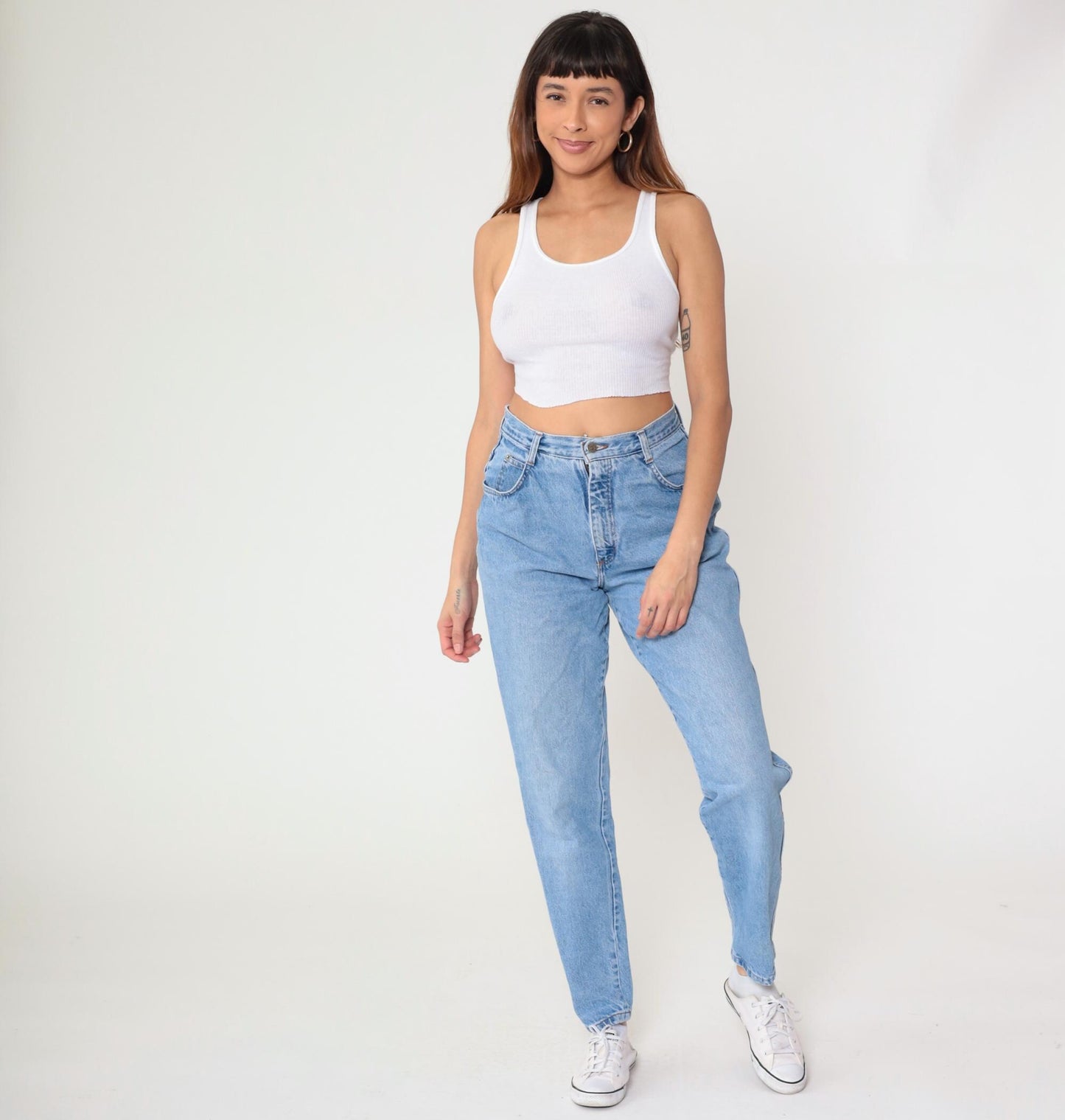90s Bonjour High Waisted Mom Jeans Light Wash Tapered Denim Medium