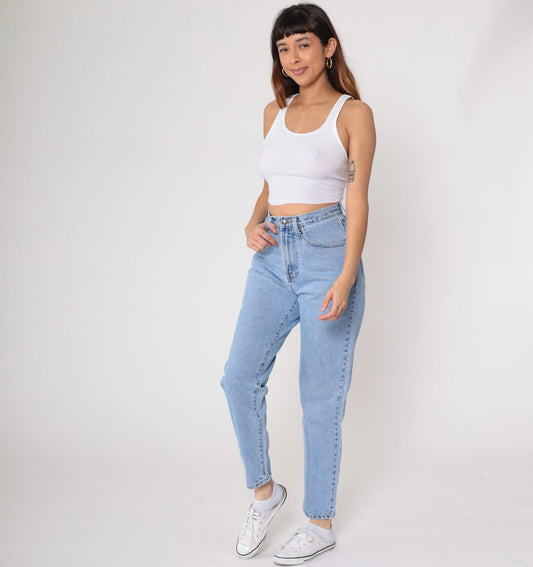 90s Faconnable Goldberg Light Wash High Rise Mom Jeans Tapered Ankle Small