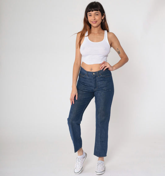 80s High Rise Straight Leg Blue Denim Jeans Medium Wash Medium M