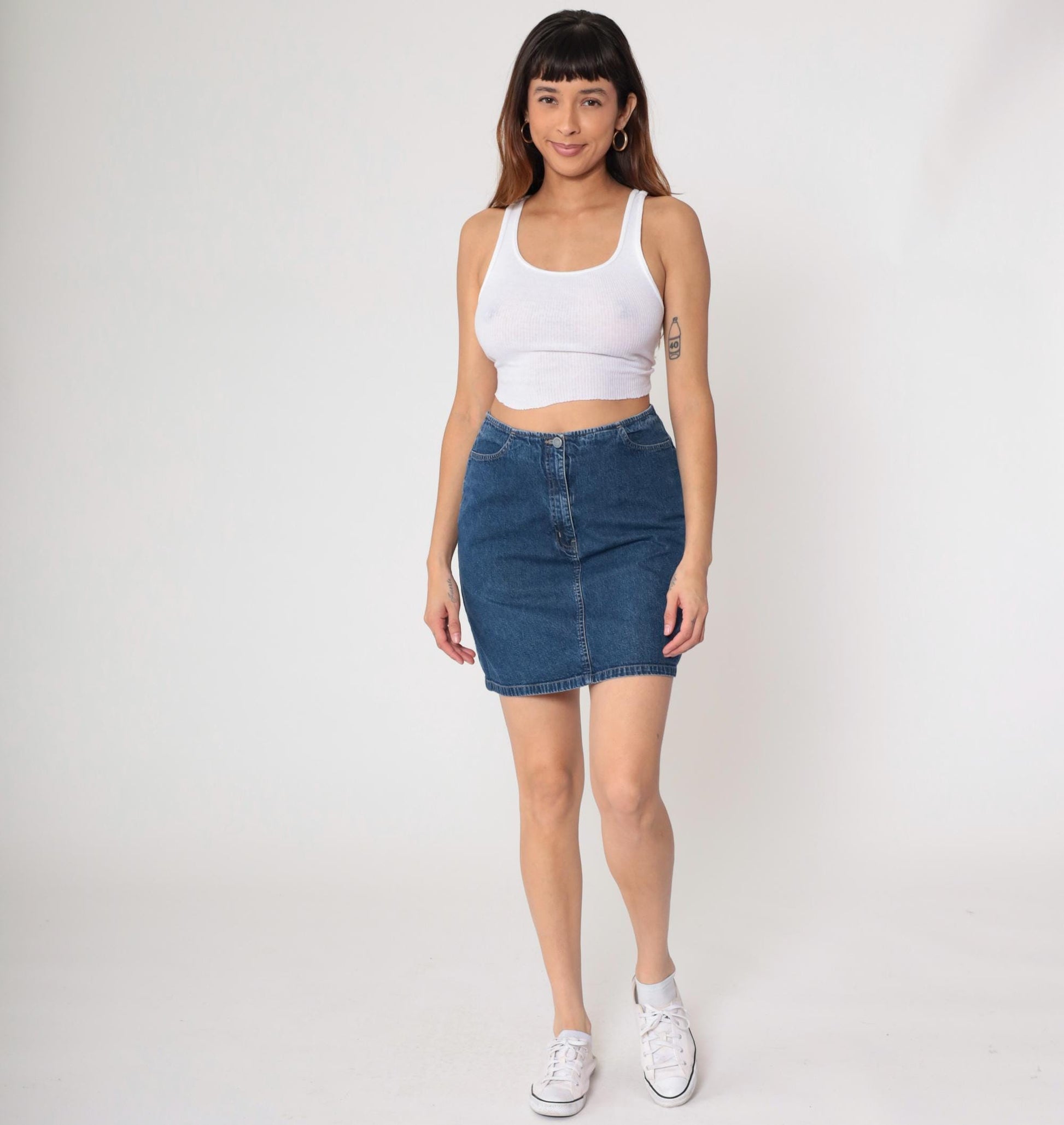 90s NY Jeans Denim Mini Skirt Blue Five-Pocket Small S