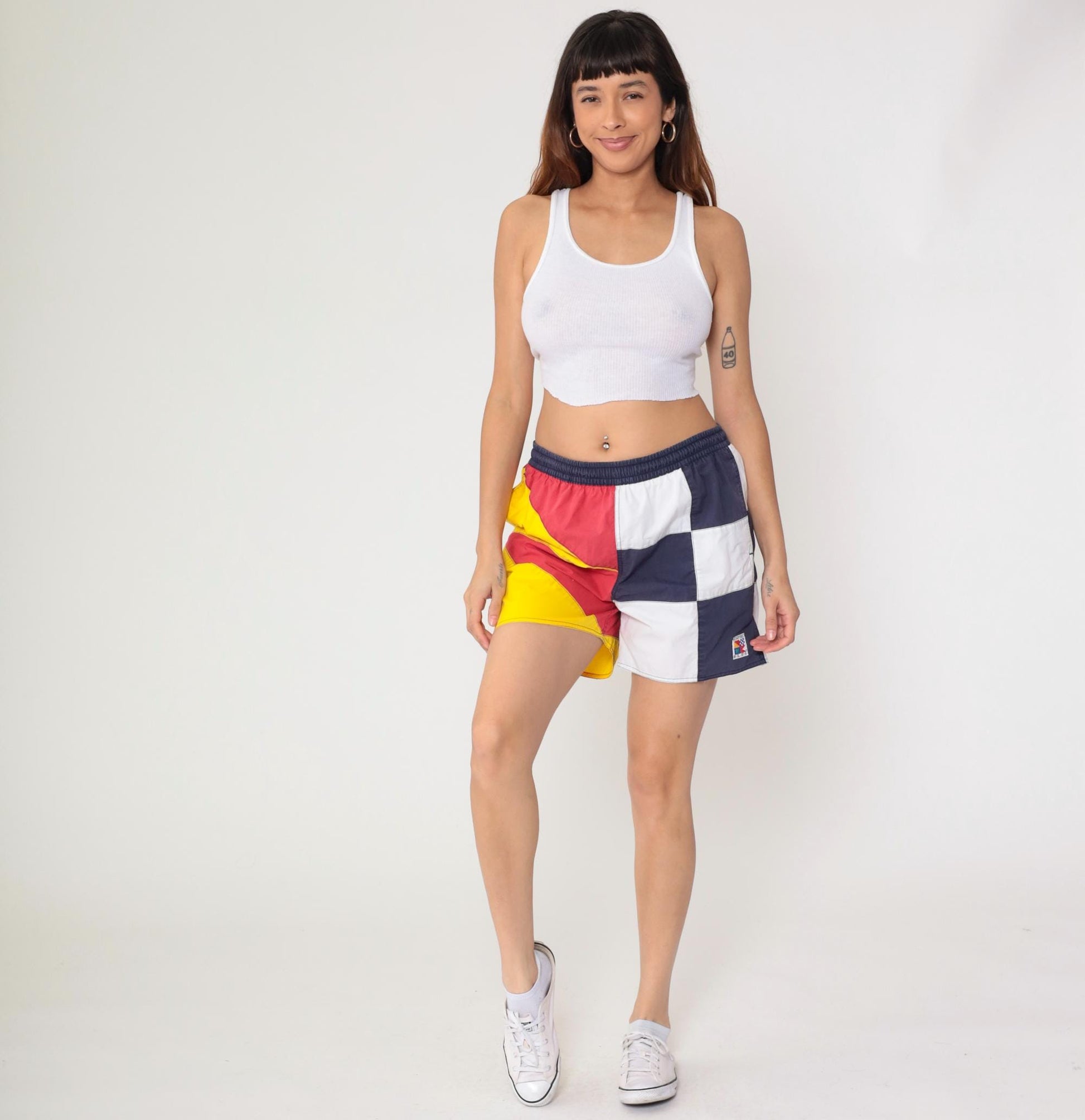 90s Newport Blue Colorblock Swim Shorts Navy White Red Yellow Medium Large